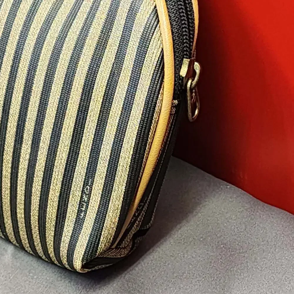 Fendi Vintage Pequin Stripe Coated Canvas Cosmetic Pouch